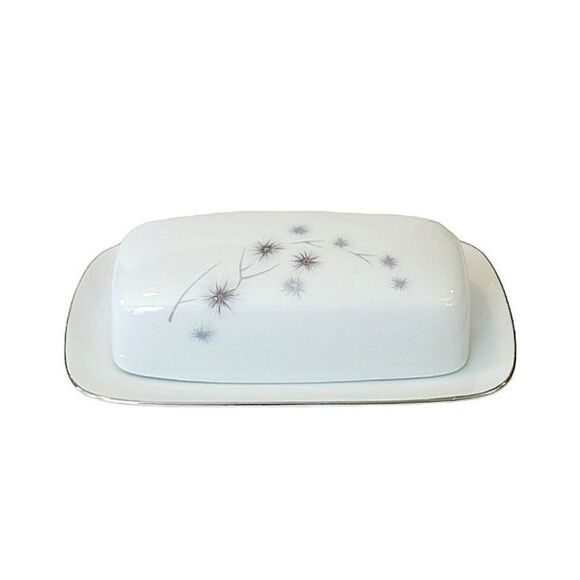 Vintage Creative Platinum Starburst Fine China 1014 Butter Dish 1950's - Picture 1 of 6